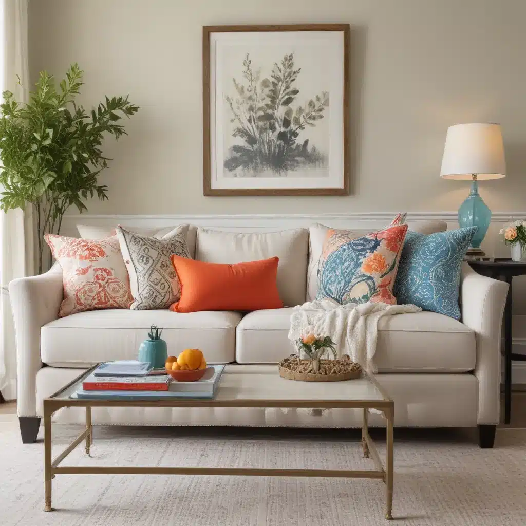 unexpected Pops of Color in Neutral Sofa Styling