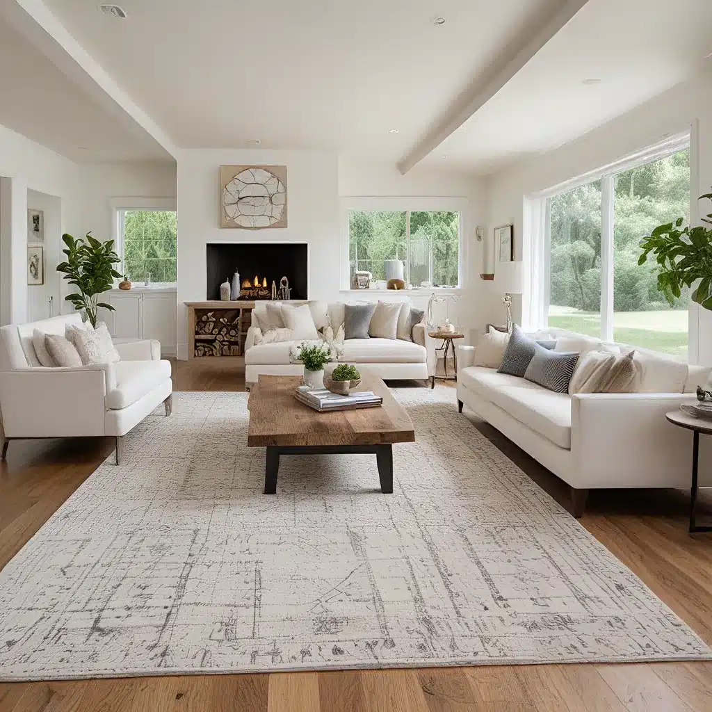 define spaces with area rugs in an open floor plan