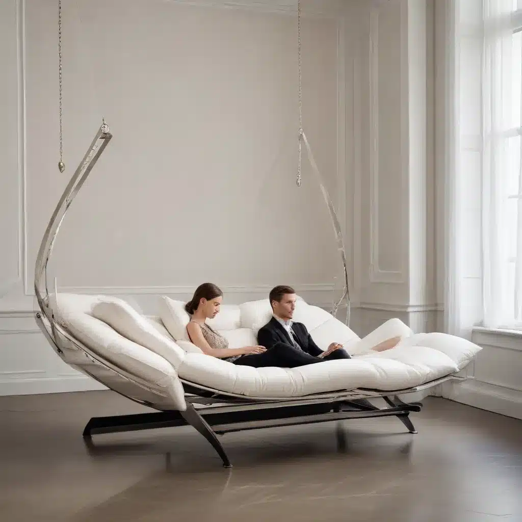 Sophisticated Couple Lounging on Suspended Chaise Longues